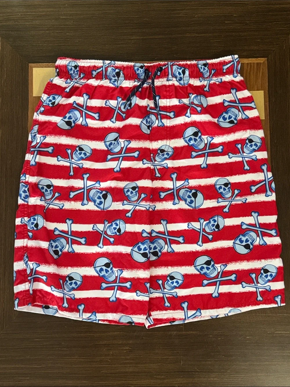 Wonder Nation boys red white striped pirate swim trunks size XXL.